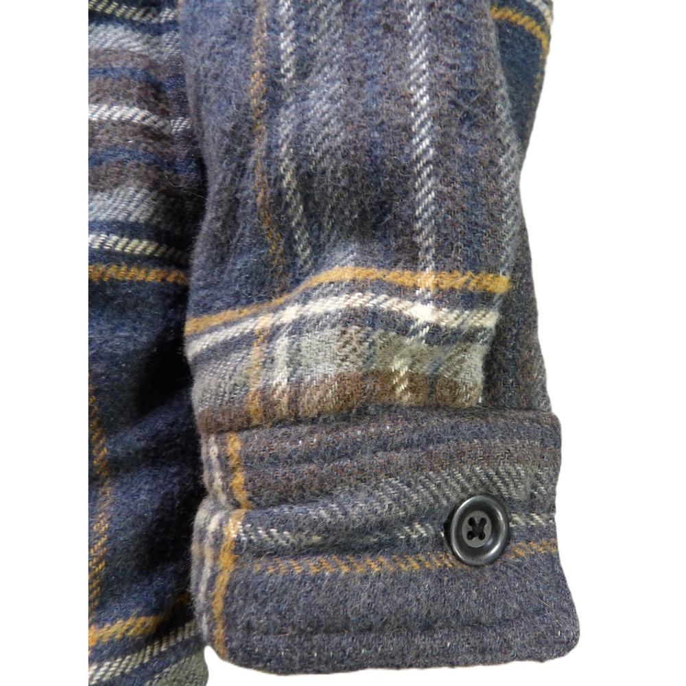 Faherty Men L Vintage Blue Plaid Sherpa High Pile Fleece Wool CPO Shirt Jacket - Picture 13 of 16